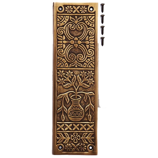 10 Inch Broken Leaf Pattern Solid Brass Push Plate (Antique Brass) COPPER MOUNTAIN HARDWARE