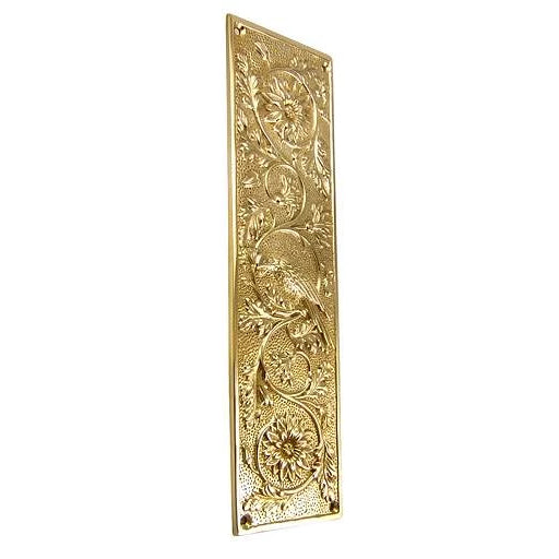 11 1/4 Inch Cockateel Bird and Flower Push Plate (Polished Brass Finish) COPPER MOUNTAIN HARDWARE