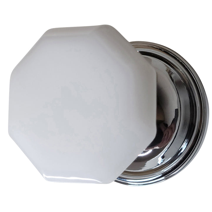 White Milk Glass Octagon Door Knob Set with Traditional Rosette (Several Finishes Available) COPPER MOUNTAIN HARDWARE