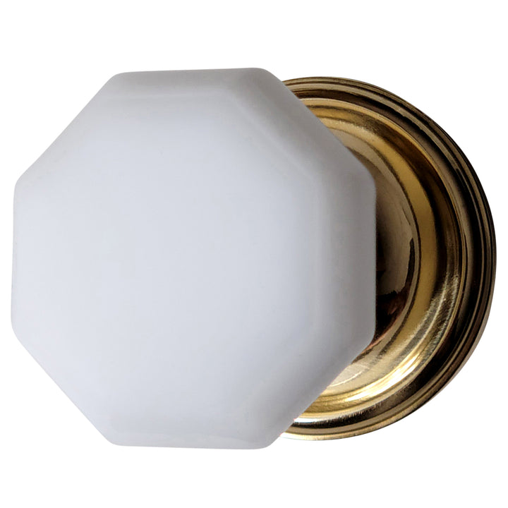 White Milk Glass Octagon Door Knob Set with Traditional Rosette (Several Finishes Available) COPPER MOUNTAIN HARDWARE