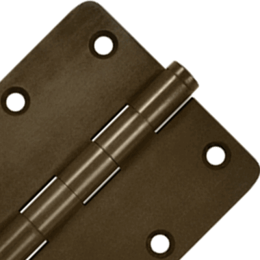 3 1/2 Inch X 3 1/2 Inch Solid Brass Hinge Interchangeable Finials (1/4" Radius Corner, Bronze Rust Finish) DELTANA