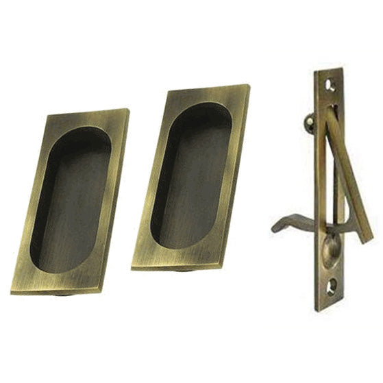 Square Style Single Pocket Passage Style Door Set (Antique Brass Finish) DELTANA